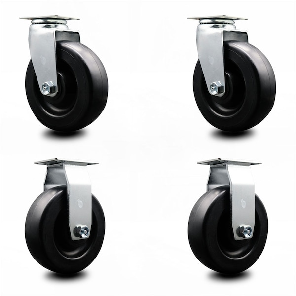 6 Inch Polyolefin Caster Set with Ball Bearings 2 Swivel 2 Rigid SCC